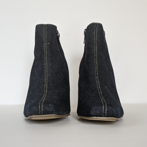 Vintage Y2K Splash Dark Blue Denim Heeled Booties Square Point Toe Boots Size 6 - Picture 5 of 9